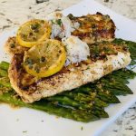 Seared halibut with lemon caper sauce