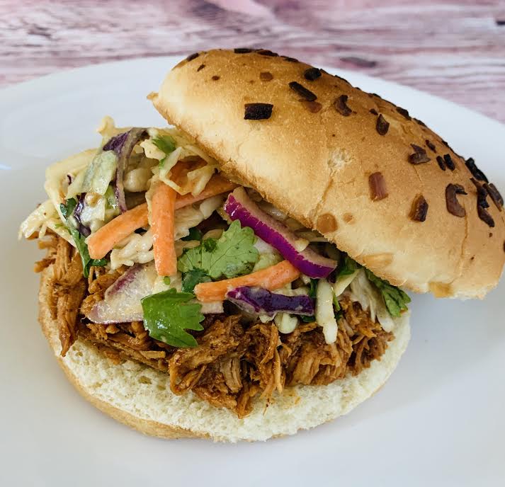 Pulled Chicken in the crockpot with Asian Coleslaw