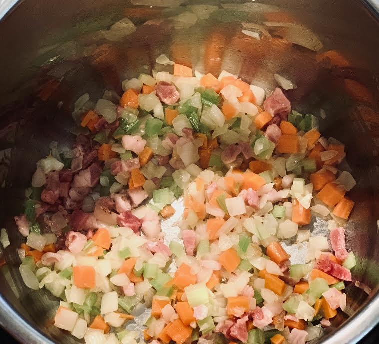 Celery, Onions, Carrots and Pancetta saute in Instant Pot