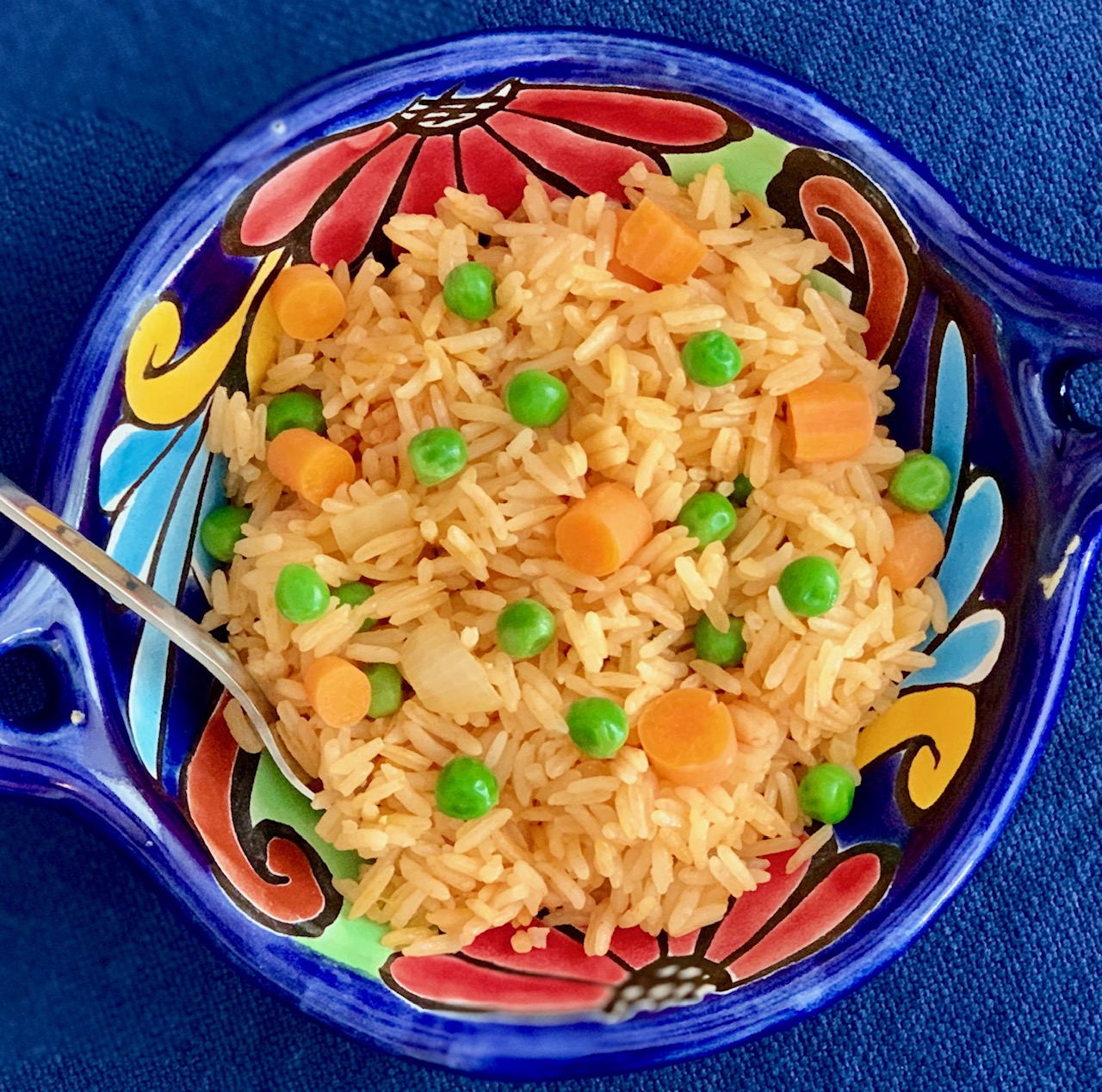 Spanish Rice in blue bowl