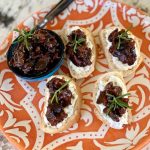 Bacon jam crostini with goat cheese