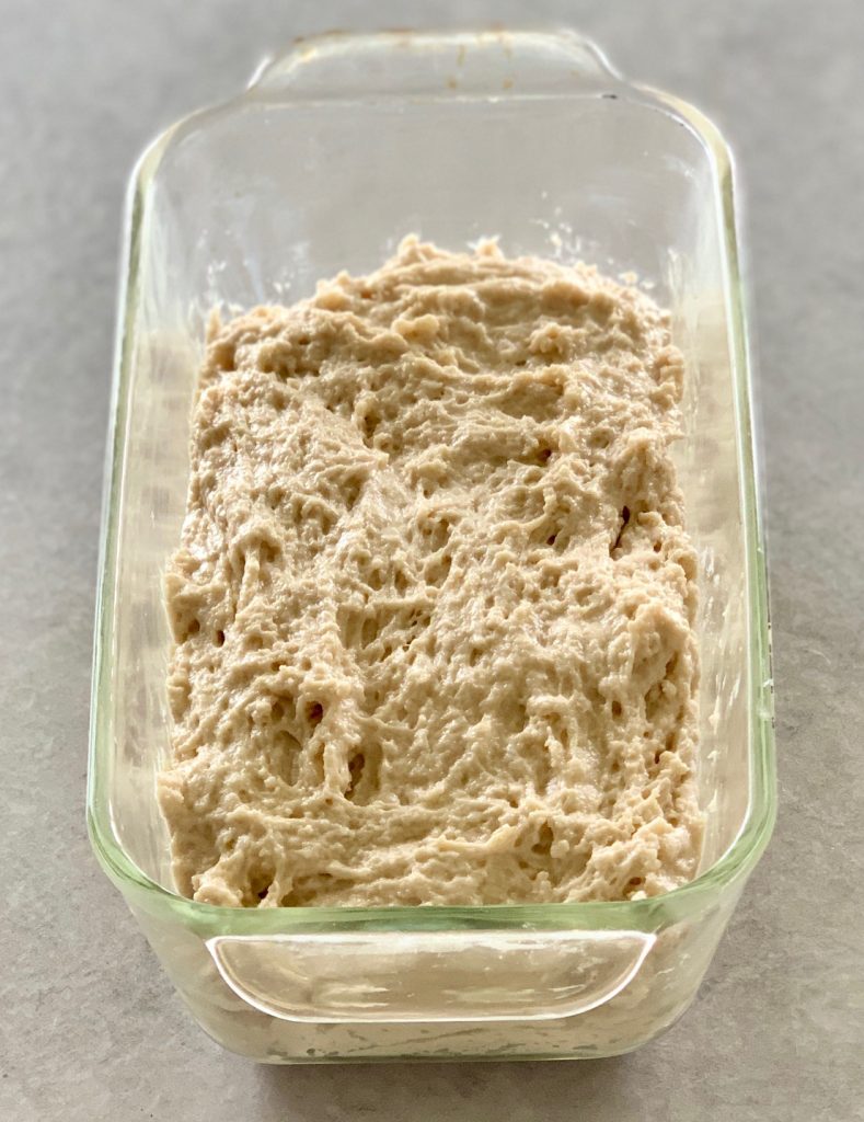 beer bread batter in a loaf pan 