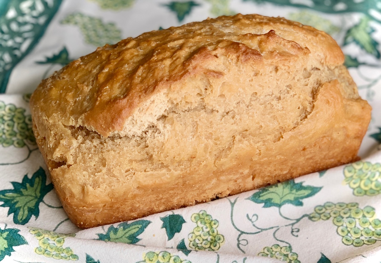 beer bread on a green flowered napkin