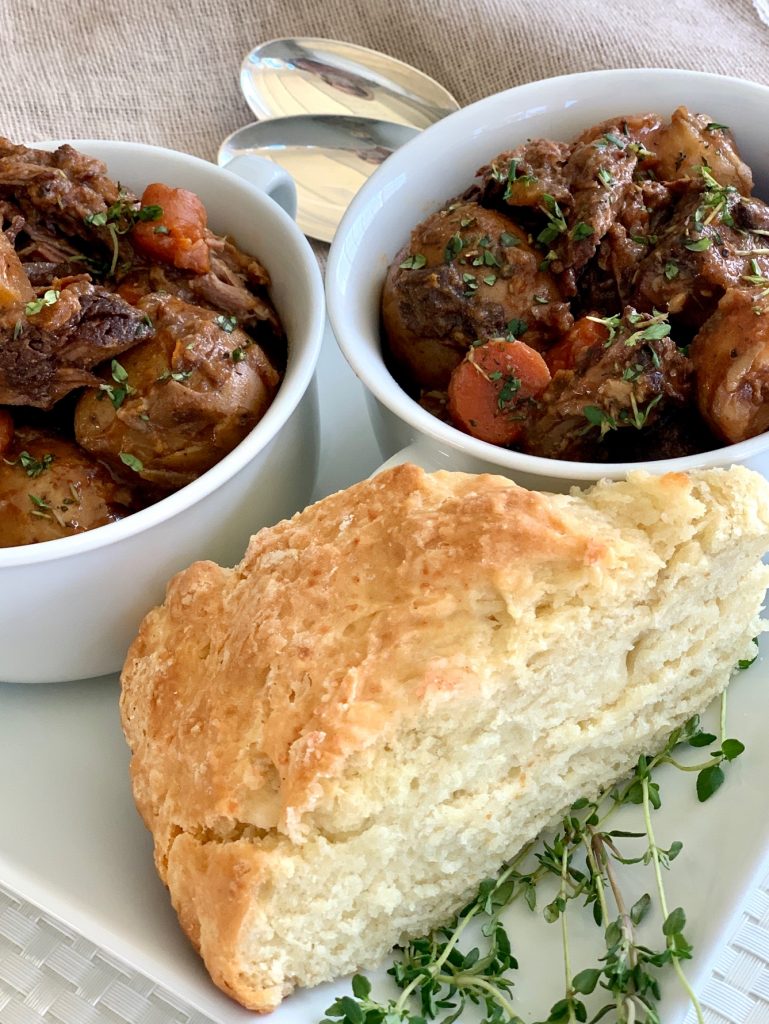 Guinness Irish Pot Roast in bowls with Irish Soda Bread