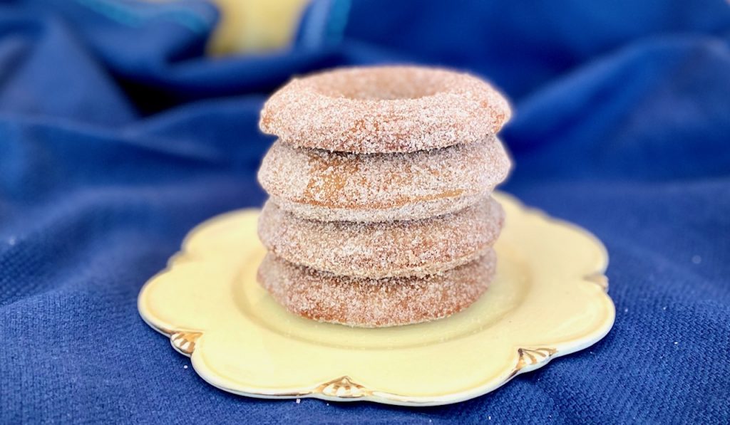 4 Baked Churro Donuts with CInnamon and Sugar