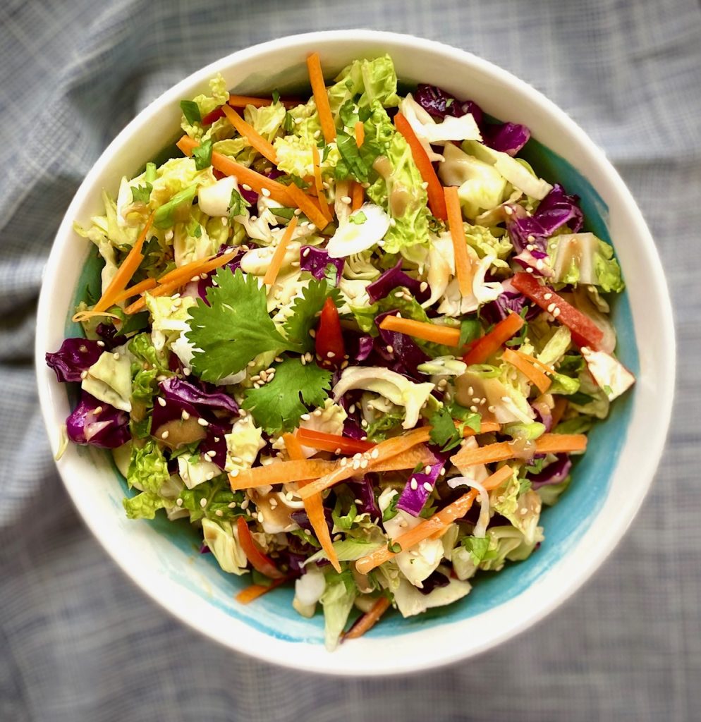 Asian Coleslaw with Peanut Dressing in a bowl