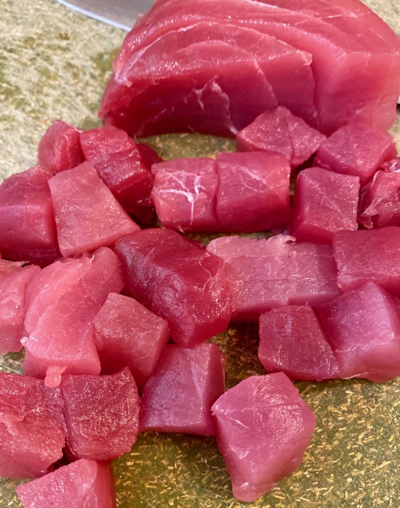 ahi tuna sliced and cubed