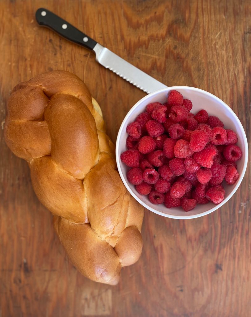 Challah Bread and raspberries
