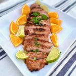 Chili Lime Pork Tenderloin grilled with citrus slices