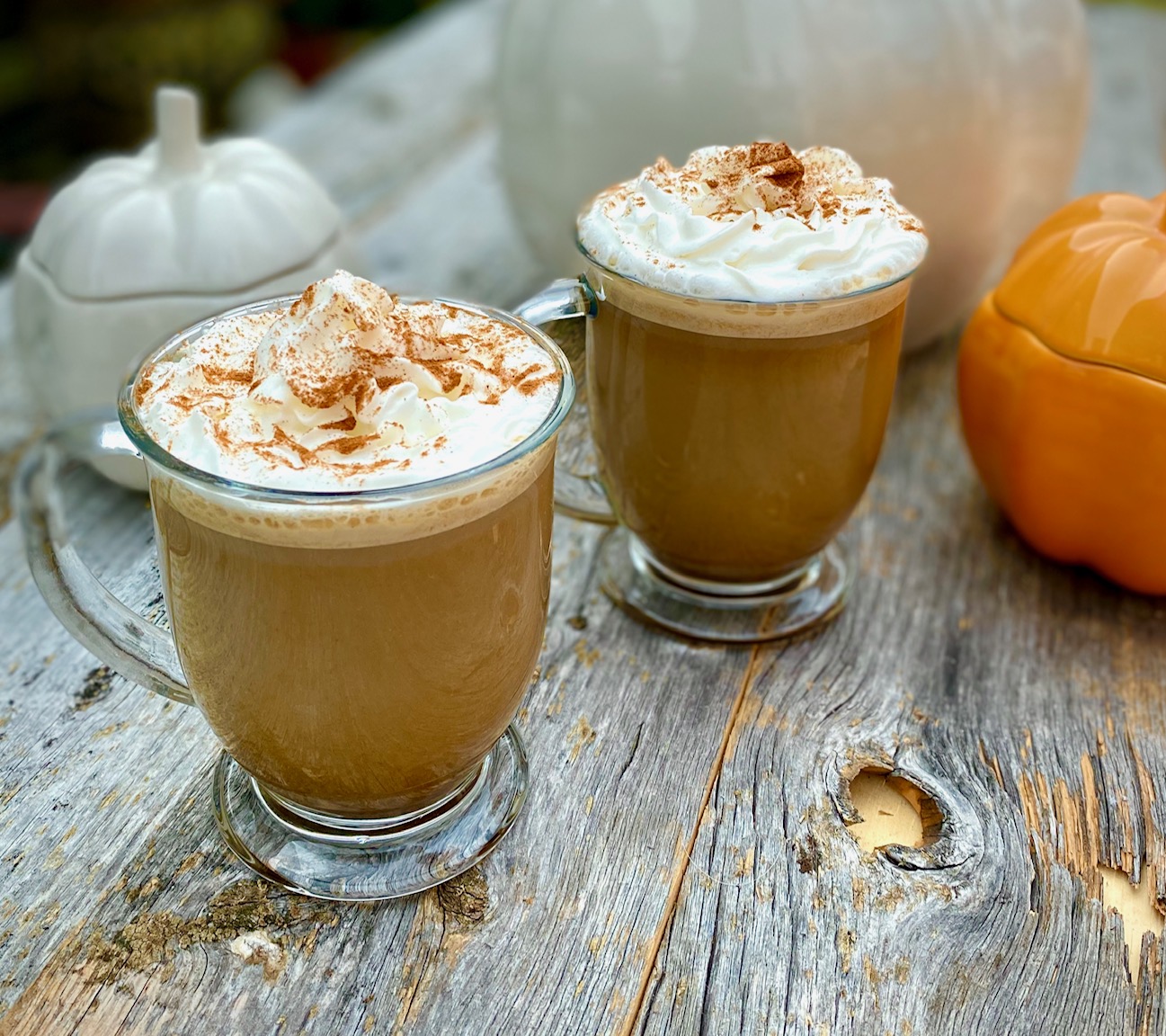 2 Pumpkin Lattes with whipped cream