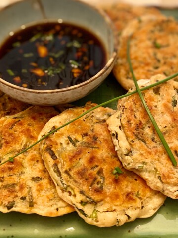 Scallion pancakes with Soy Ginger Dipping Sauce