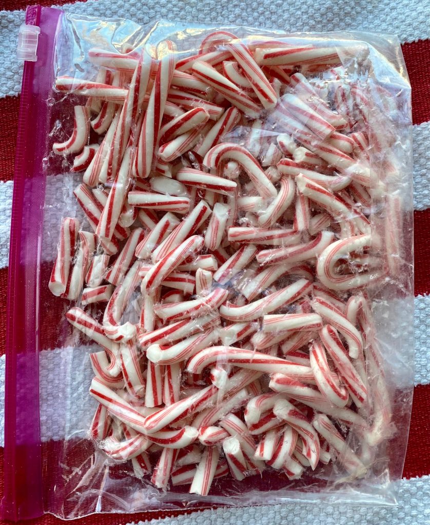 Peppermint candy canes in a bag
