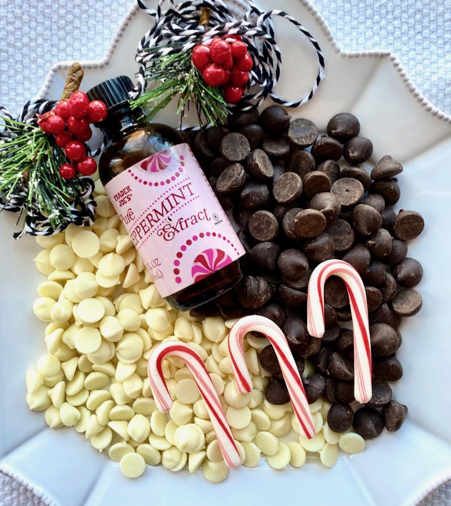 Ingredients for Peppermint BARK on a plate