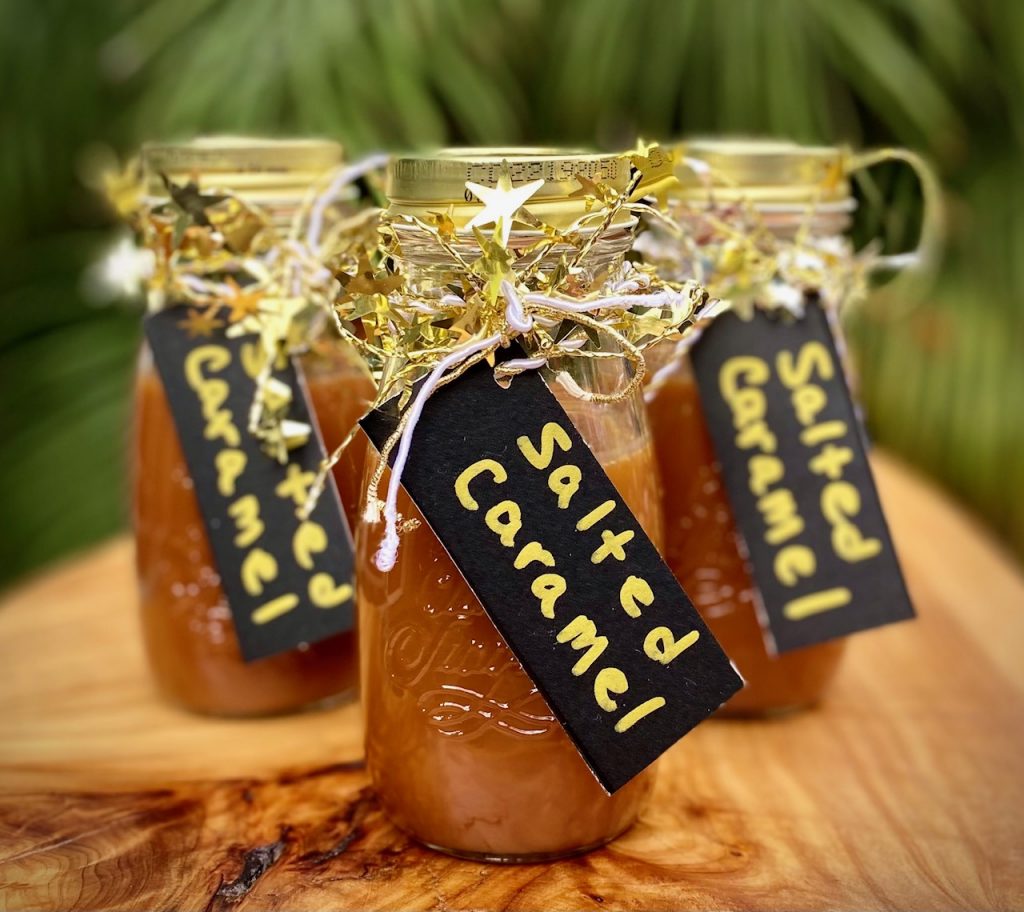 2 jars of salted caramel with star ribbons