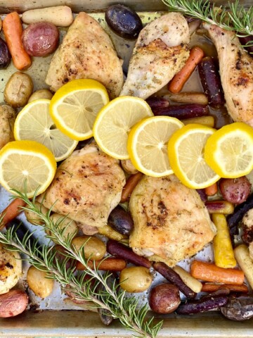 Sheet Pan Lemon Chicken with potatoes and vegetable