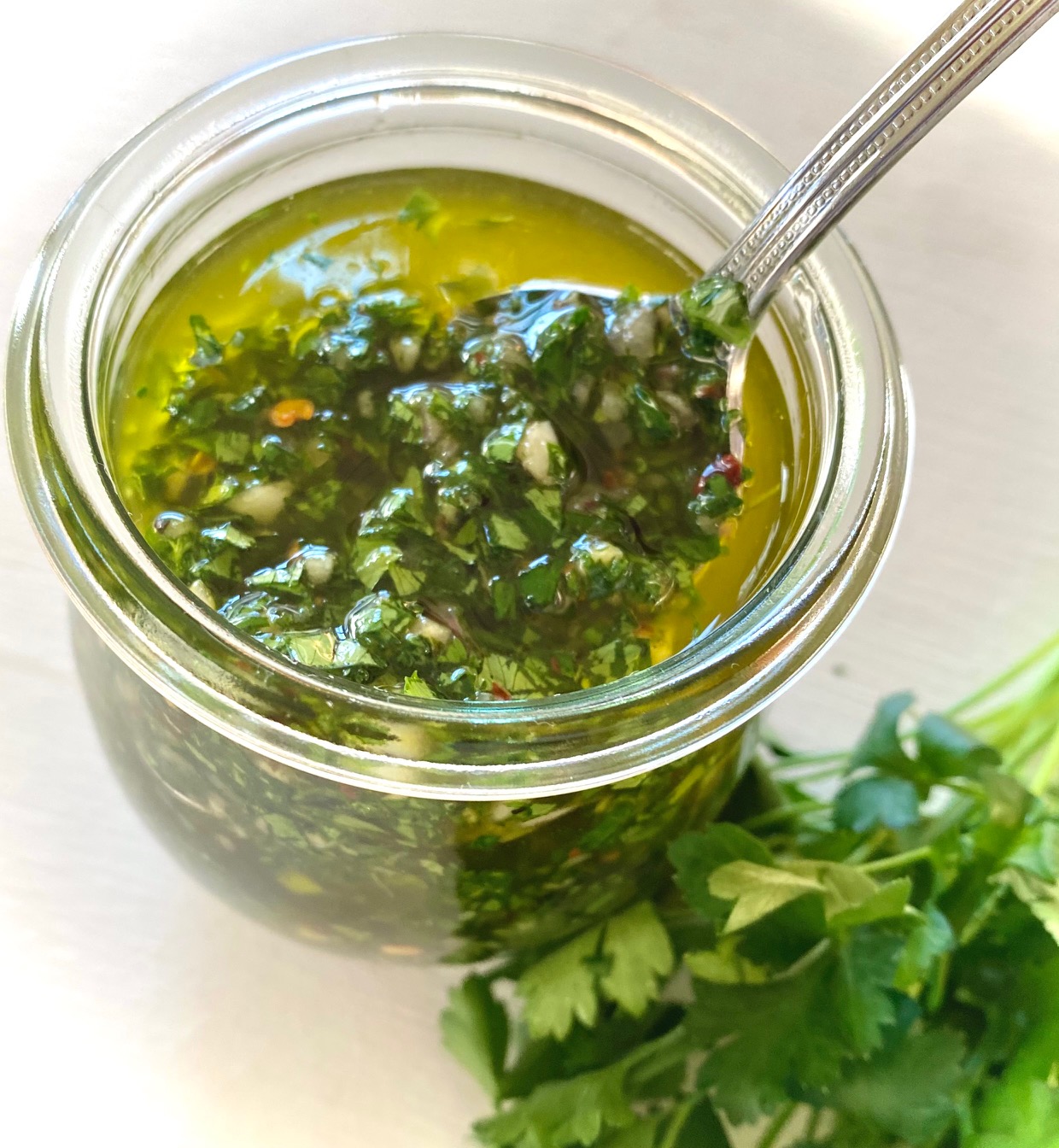 Chimichurri sauce in a jar