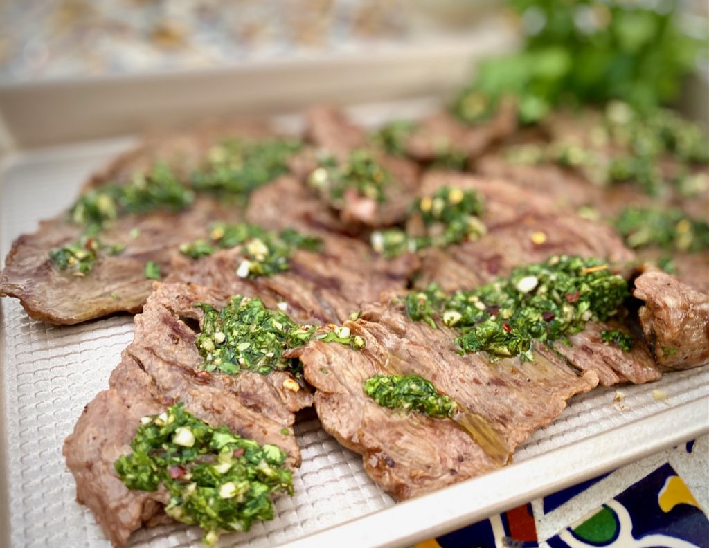 chimi steak on a tray