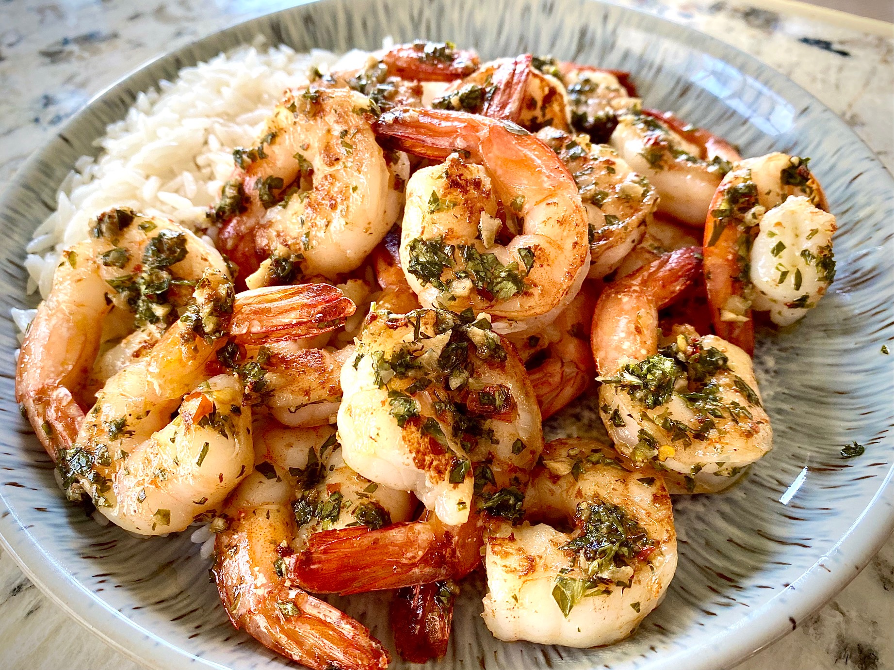 Argentinian Shrimp with rice on a plate
