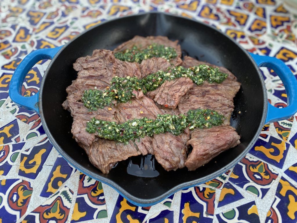 grilling skirt steak with parsley sauce