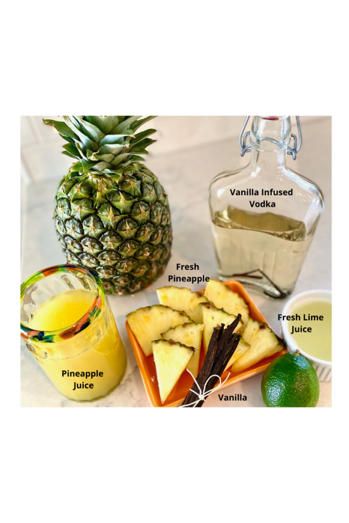 Ingredients for a vanilla pineapple martinis