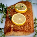 Planked salmon with lemon and thyme