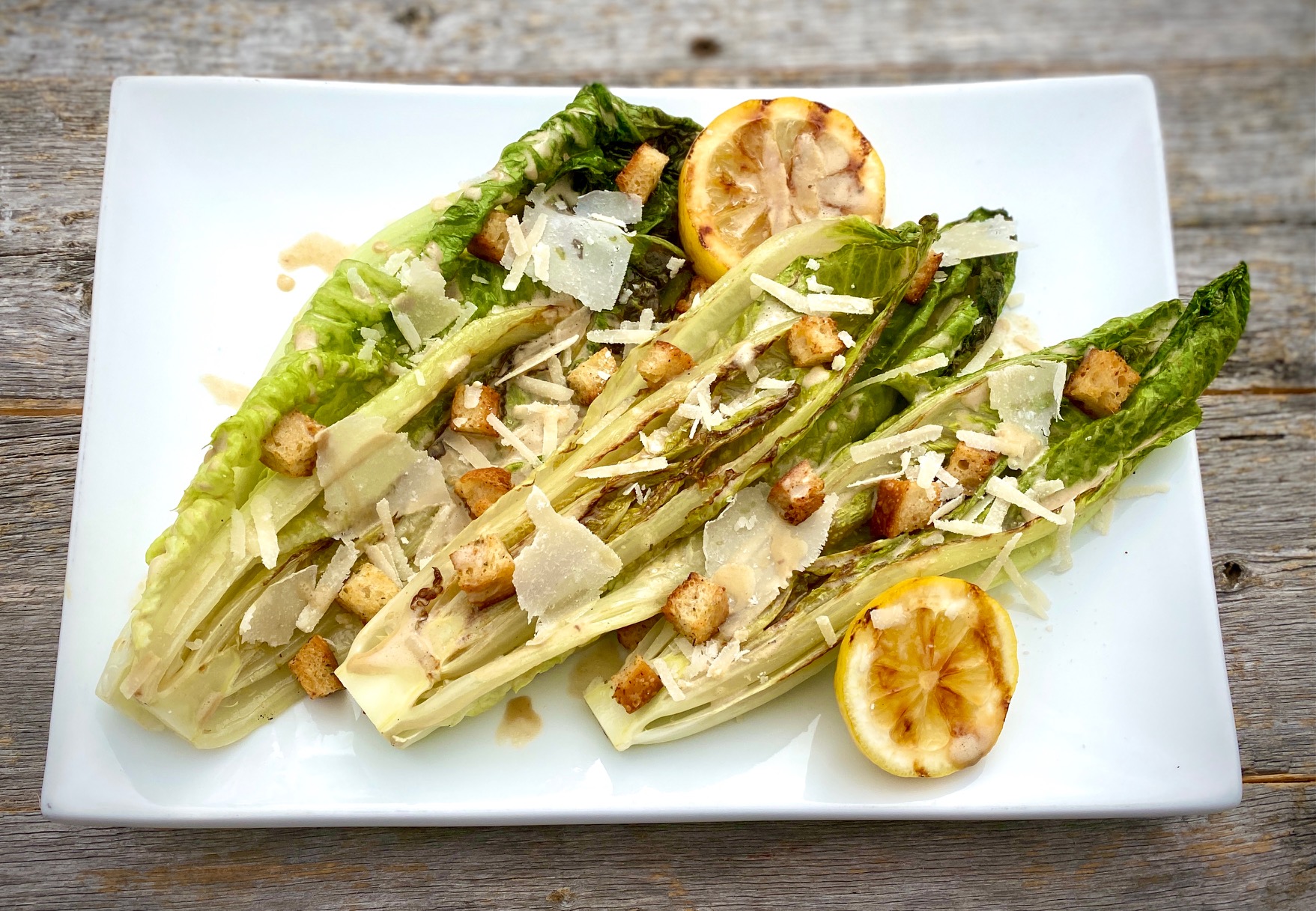 3 heads of romaine with dressing