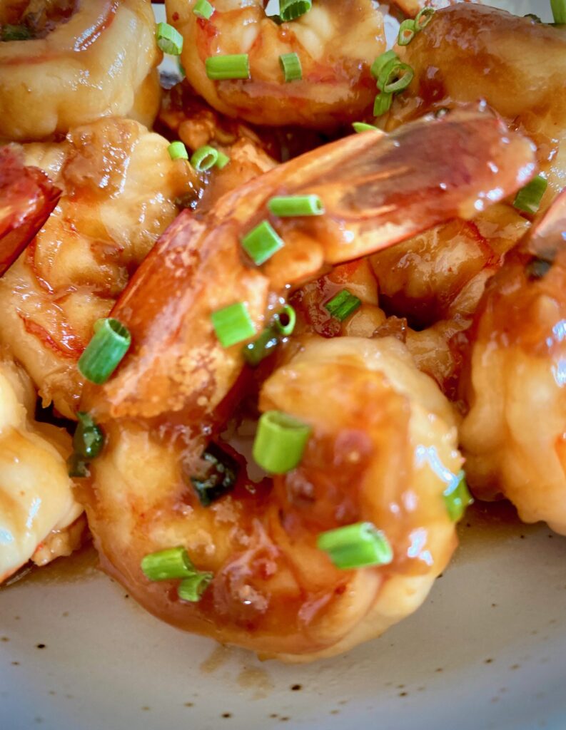 Close up stir fry honey shrimp