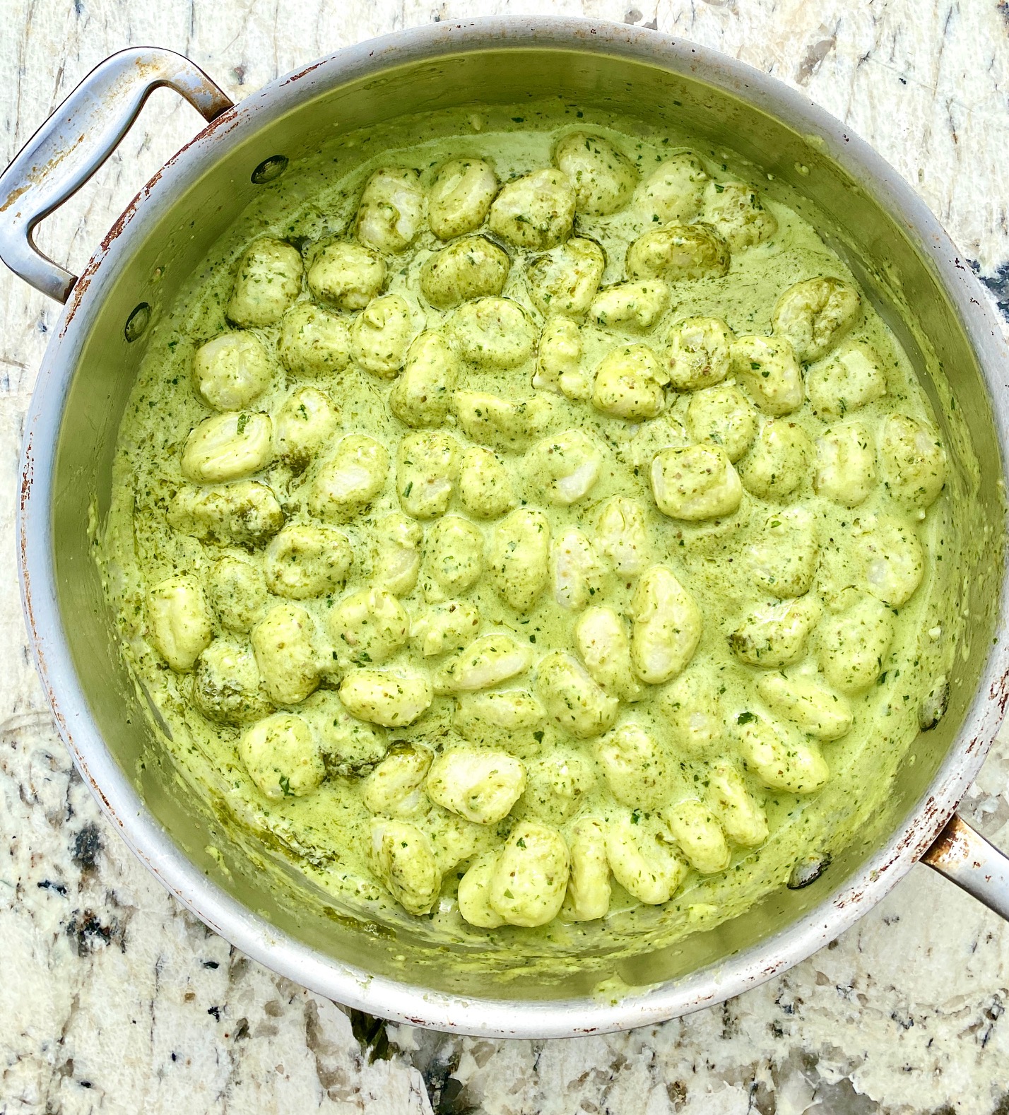 Gnocchi Pesto in a large pan
