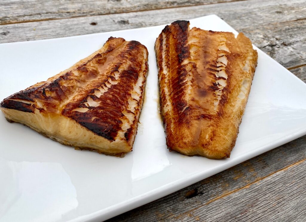 2 pieces of cooked sea bass