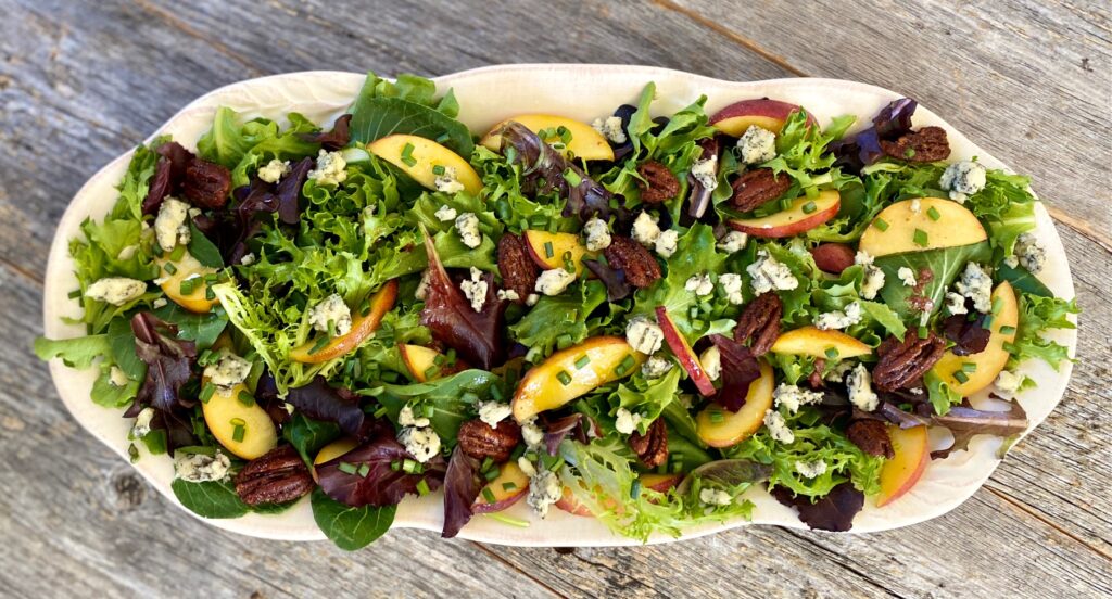 Peach Salad on a white platter