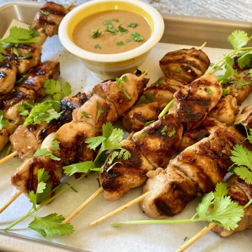 Teriyaki Chicken Skewers with Peanut Sauce