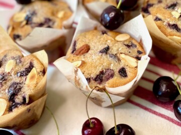 Muffins with fresh cherries