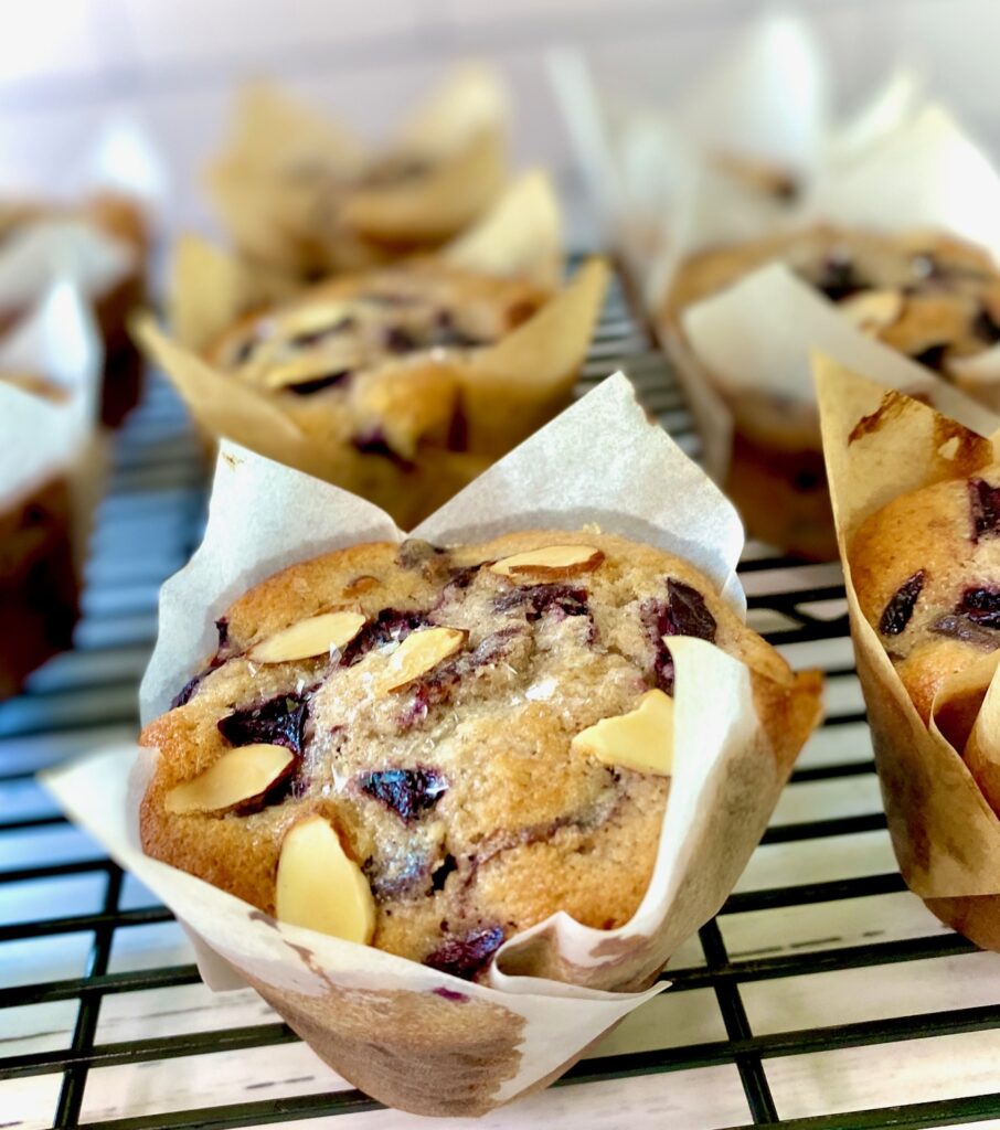 one muffin on a cooling rack