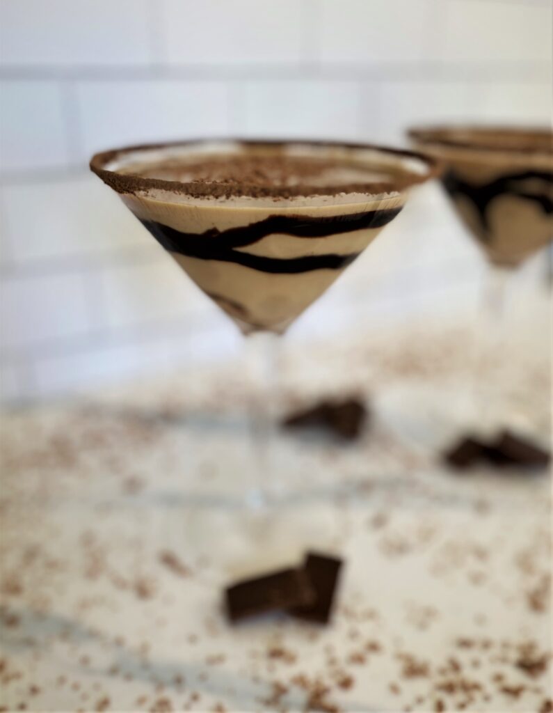 chocolate martini in a tall glass