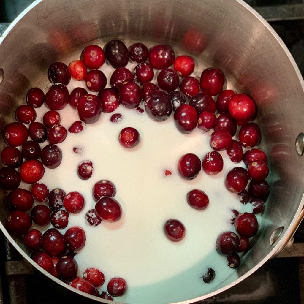 cranberry and sugar in a pan