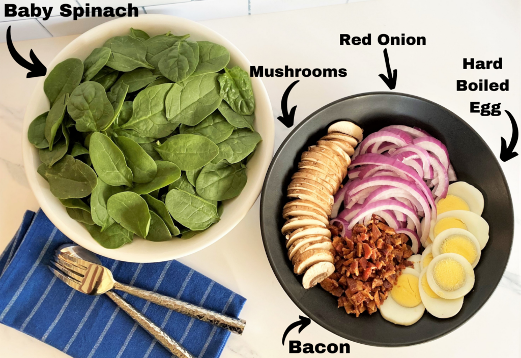 Warm Spinach Salad ingredients