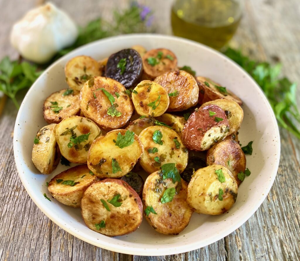 bowl of potatoes with herbs