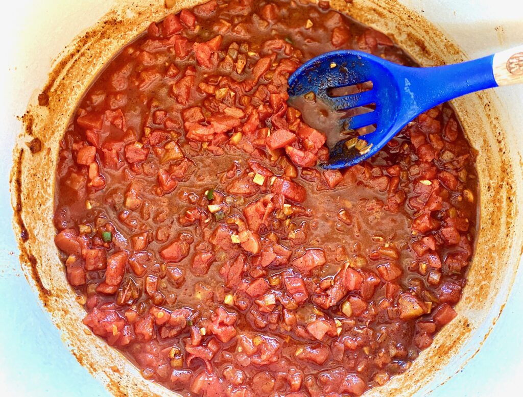 dutch oven with soup ingredients