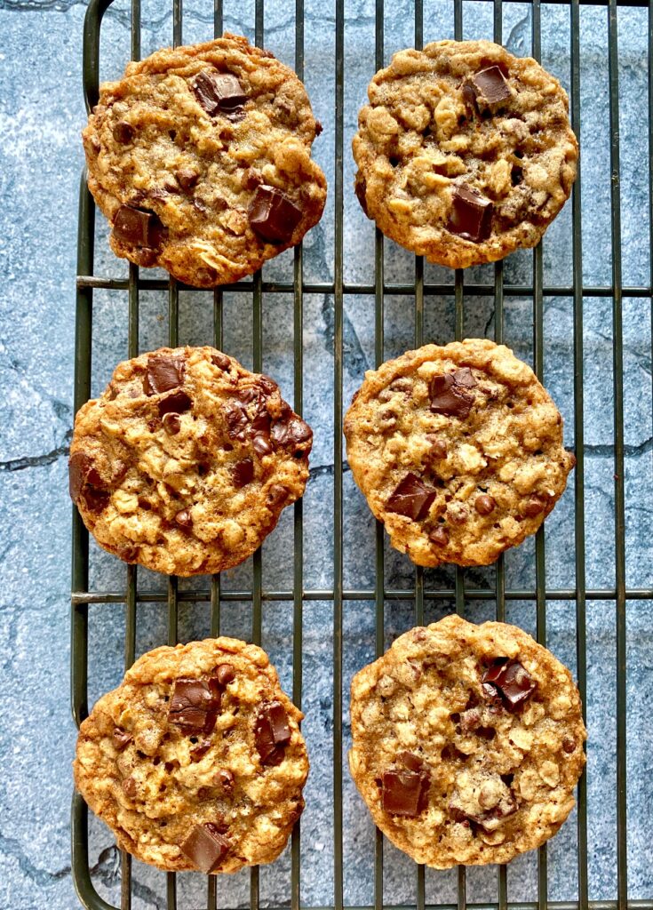 6 oatmeal cookies on rack