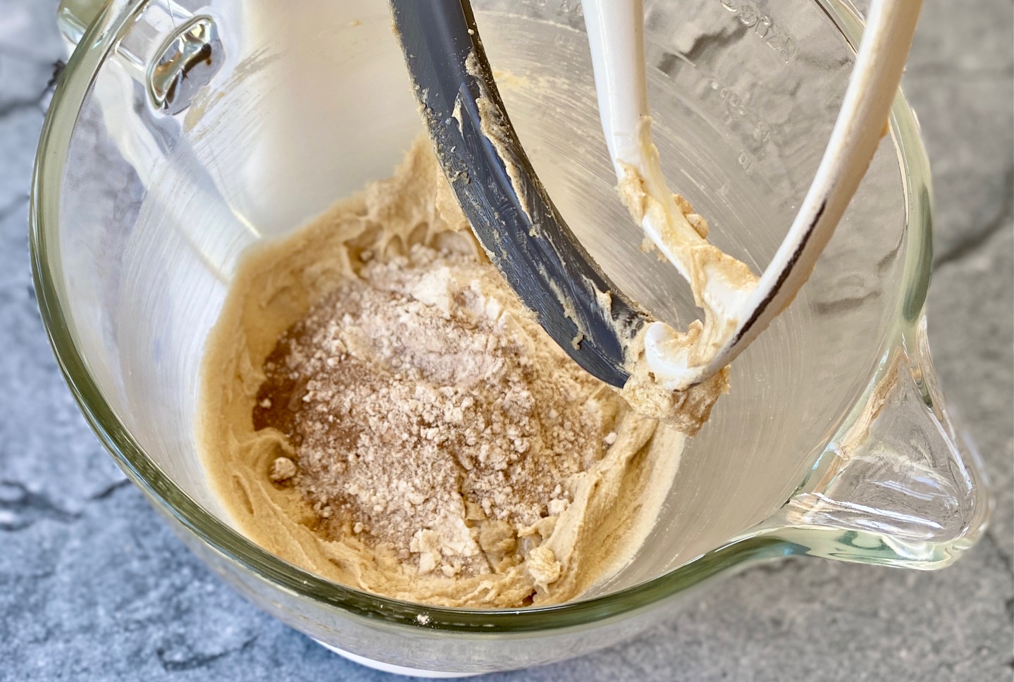 batter with flour cinnamon mixture