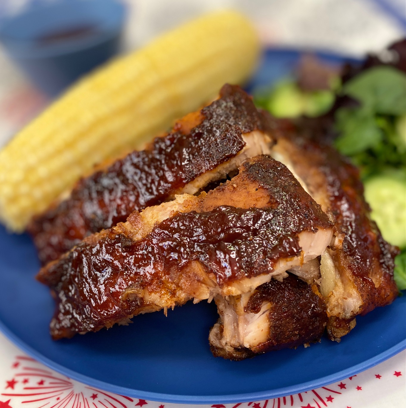 Ribs and corn plus salad