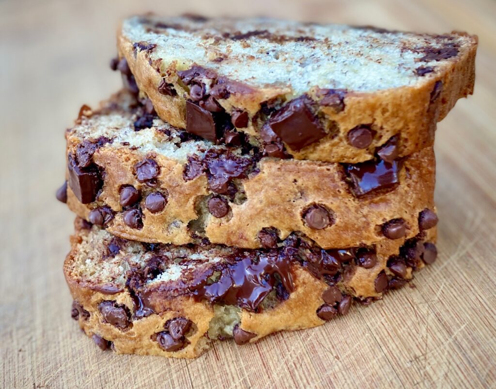 3 pieces banana bread up close