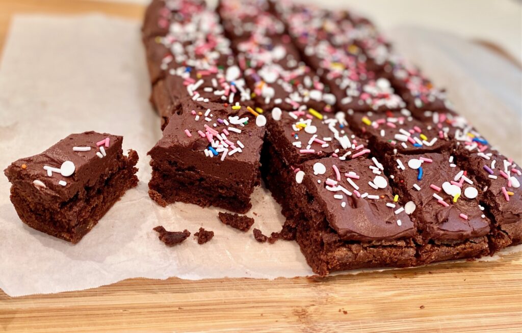 frosted brownies with sprinkles