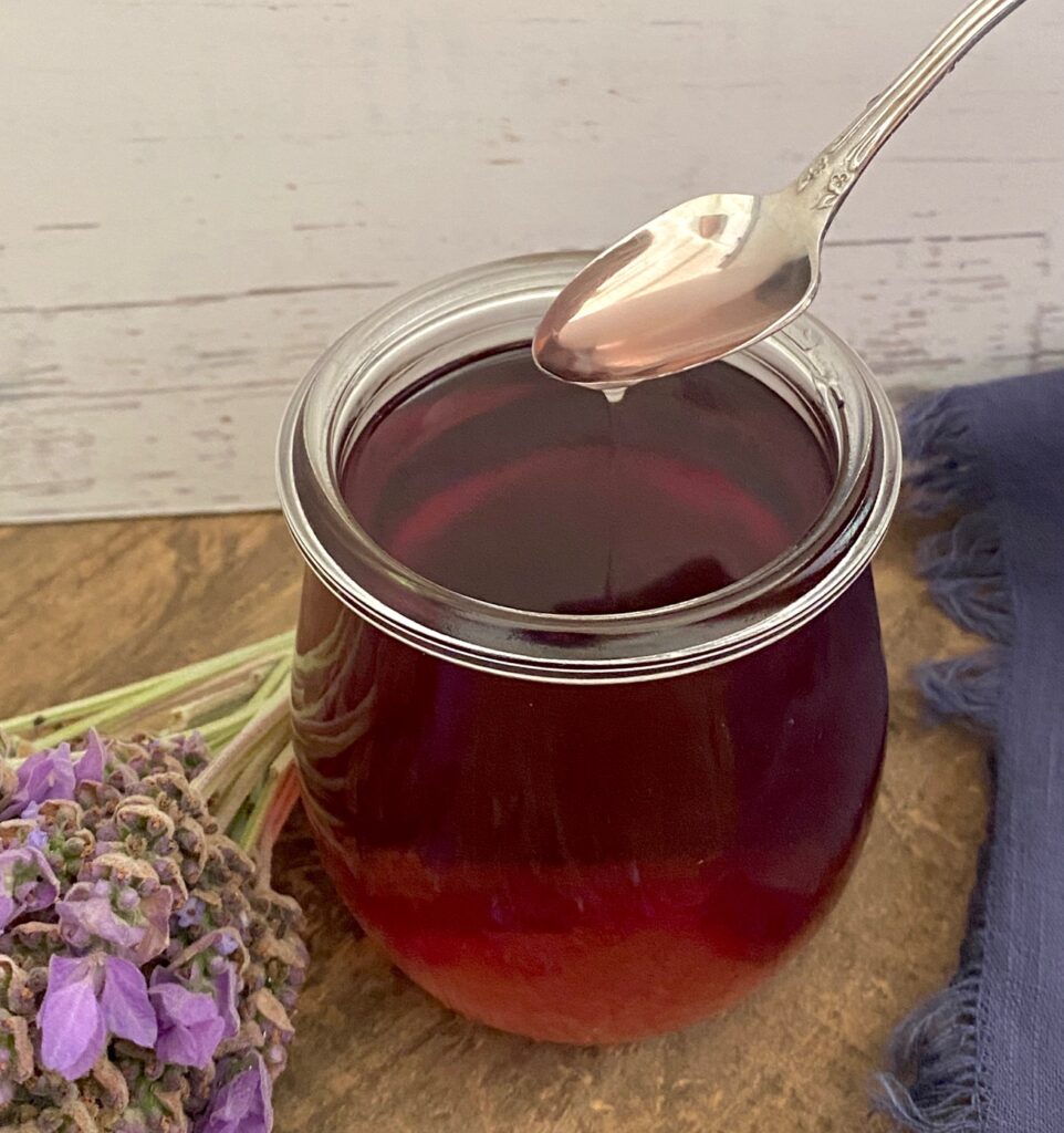 lavender syrup with spoon