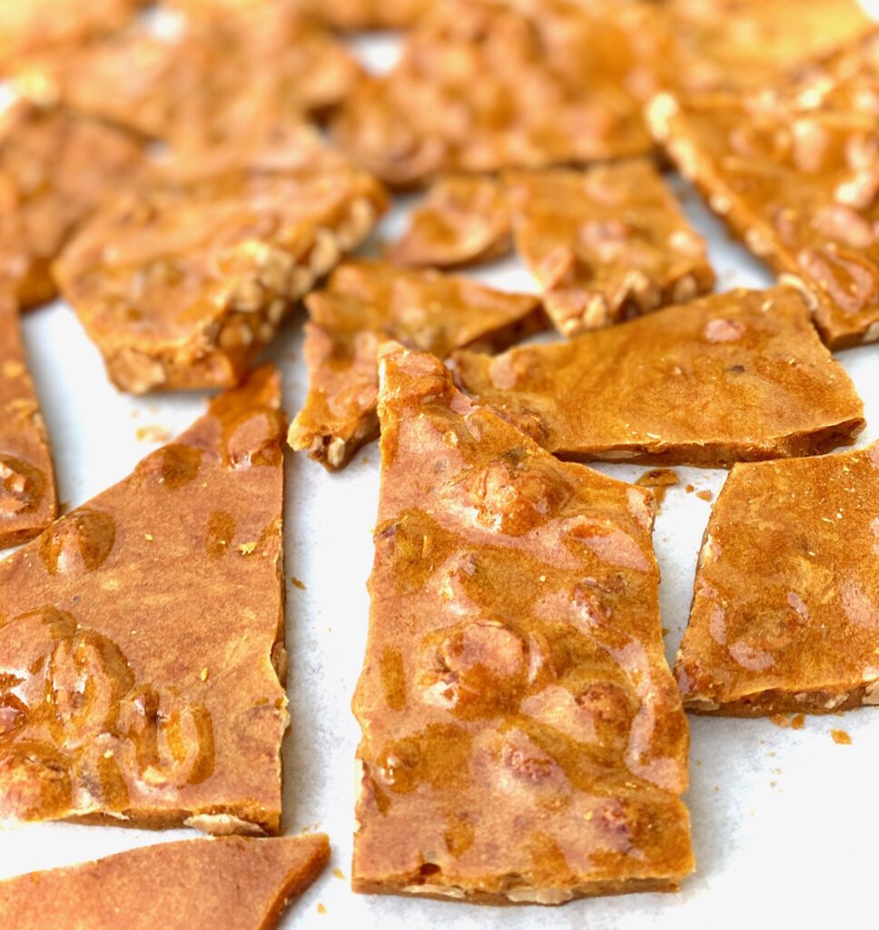 close up brittle on tray