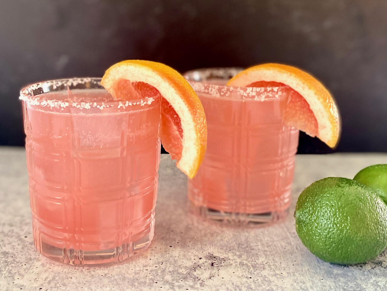 2 Paloma cocktails with salted rims