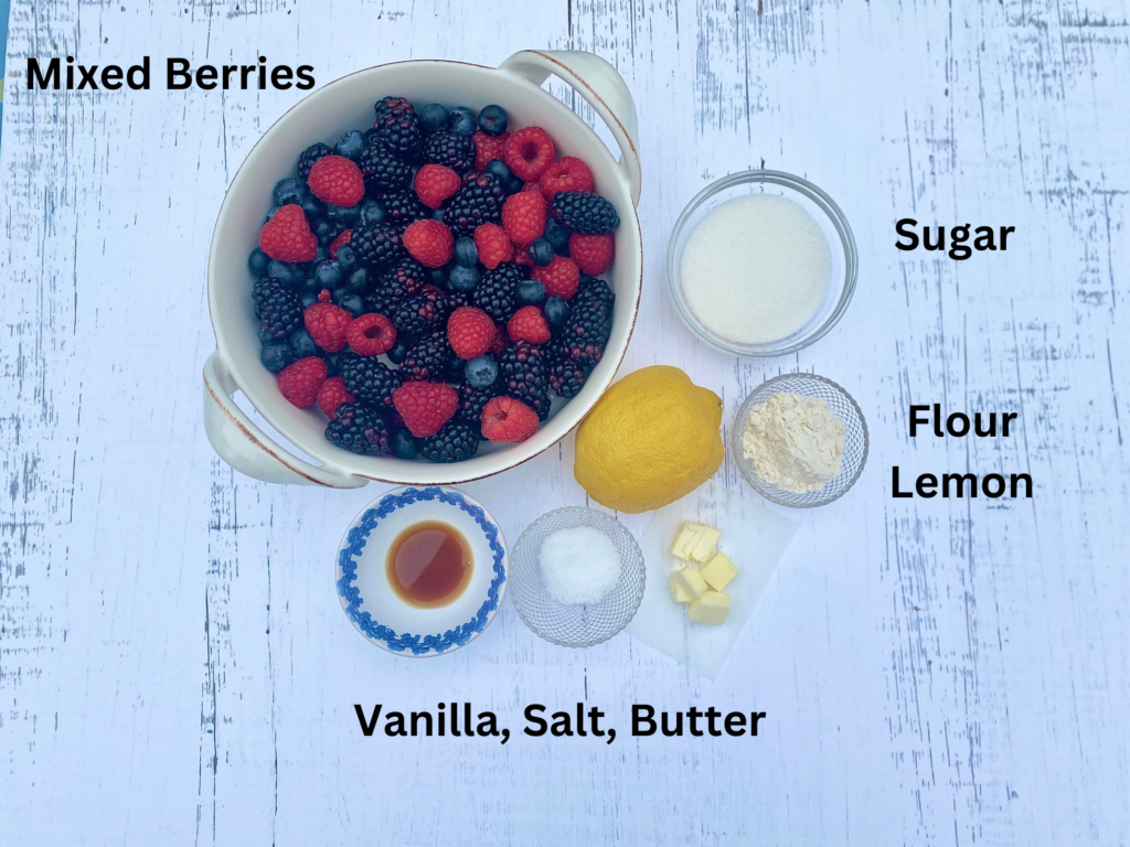 ingredients for a mixed berry cobbler