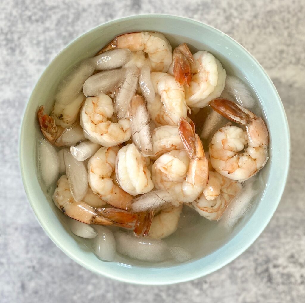 prawns in an ice bath