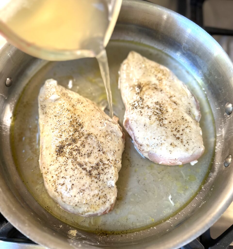 Poach chicken breast to shred