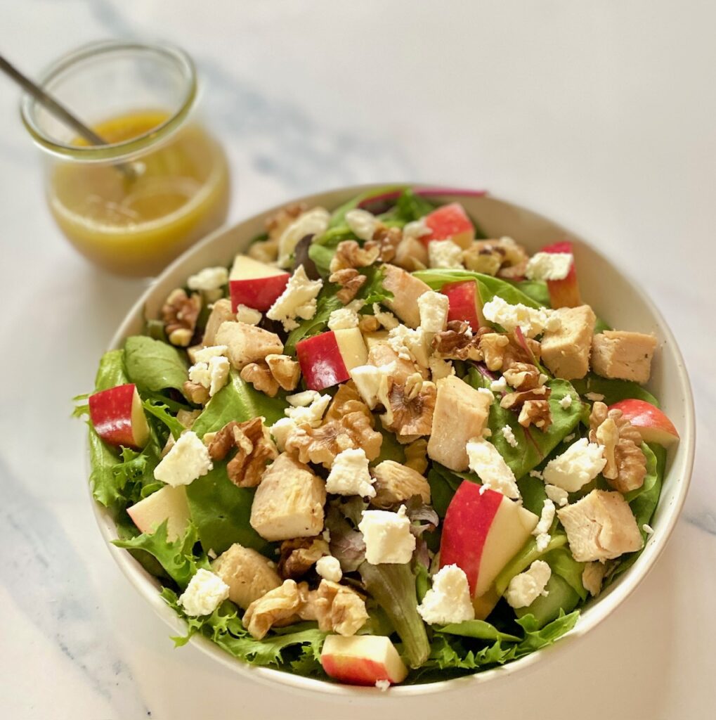 Chicken Apple Salad and jar of dressing